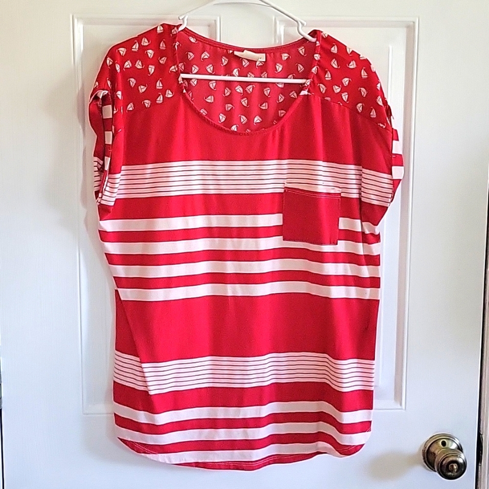Sailboat Red and White Striped Tee